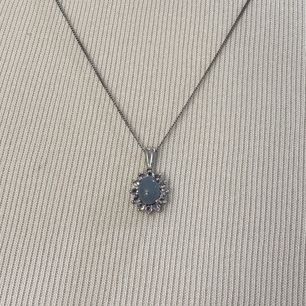 Genuine Ocean Blue Opal & Tanzanite Halo Pendant Necklace 1.62 ct. .925